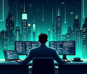 Futuristic AI agent analyzing cybersecurity threats on digital interface